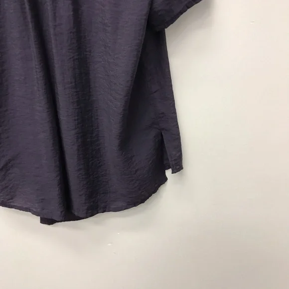 Asymmetrical Dark Purple Short Sleeve Blouse - Picture 5 of 11